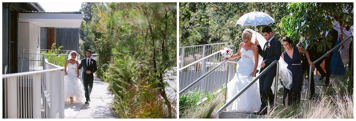 Bride and groom on their way to the wedding ceremony at Sergeants Mess Mosman.