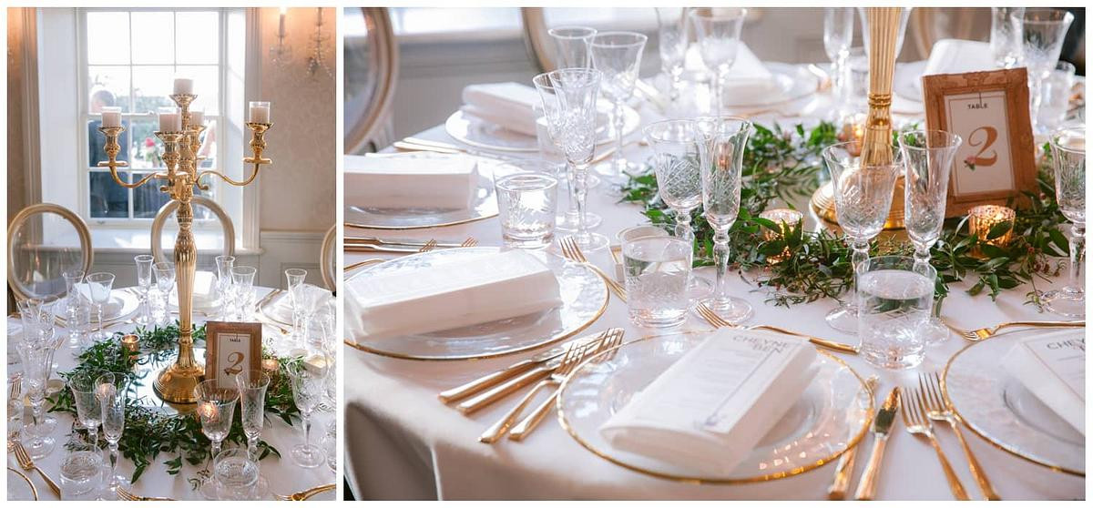 Elegant gold themed wedding reception setting at Dunbar House Watsons Bay.