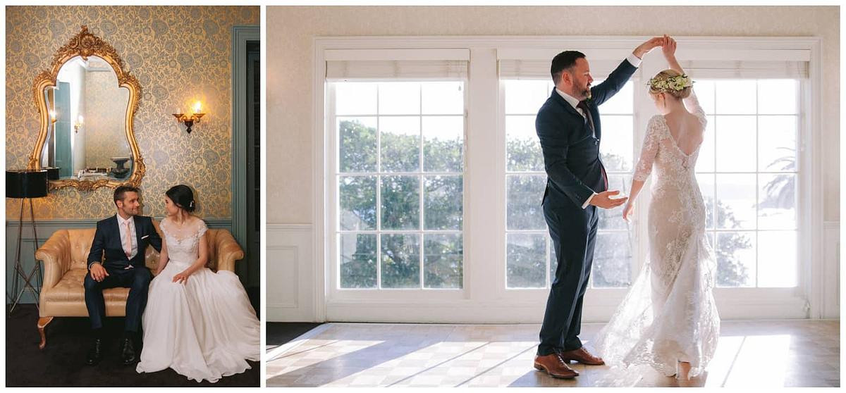 Bride and groom practising their first dance at Dunbar House Watsons Bay.
