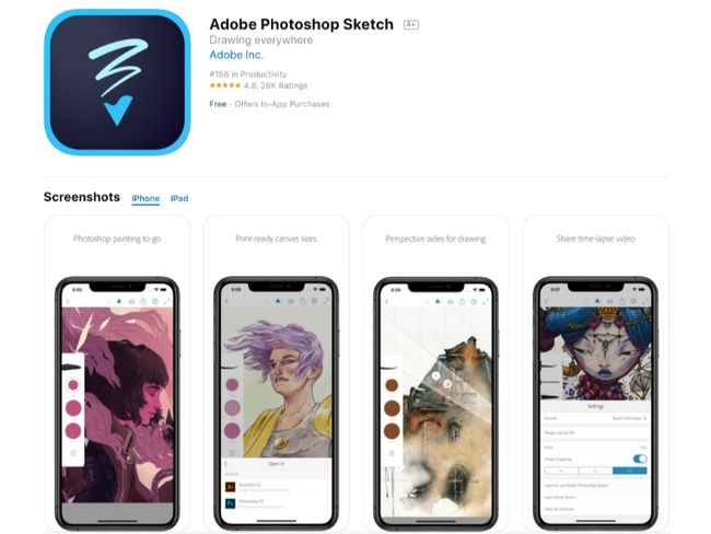 Captura de pantalla de la tienda de aplicaciones Adobe Photoshop IOS