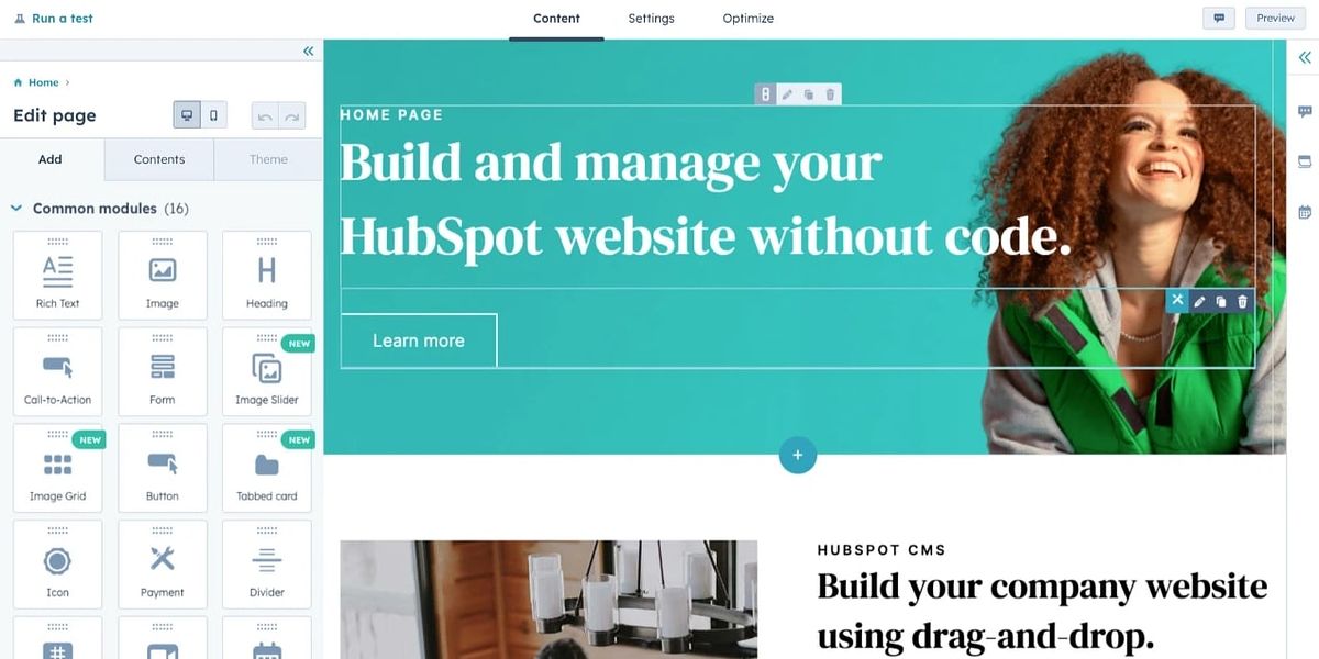 HubSpot offre un costruttore di siti Web drag-and-drop gratuito come alternativa a Wix